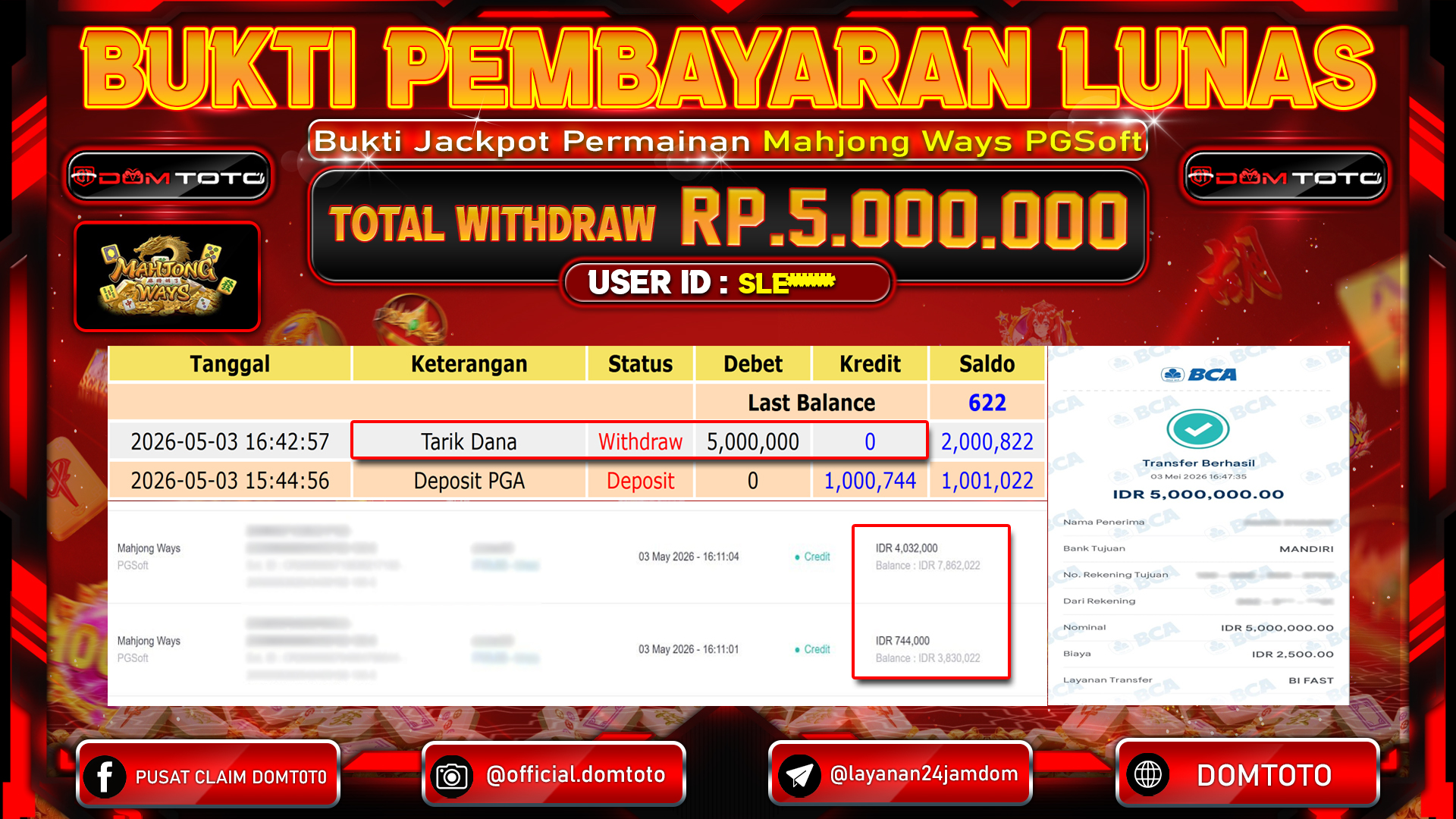 JACKPOT SLOT Mahjong Ways PGSoft 03 MAY 2026